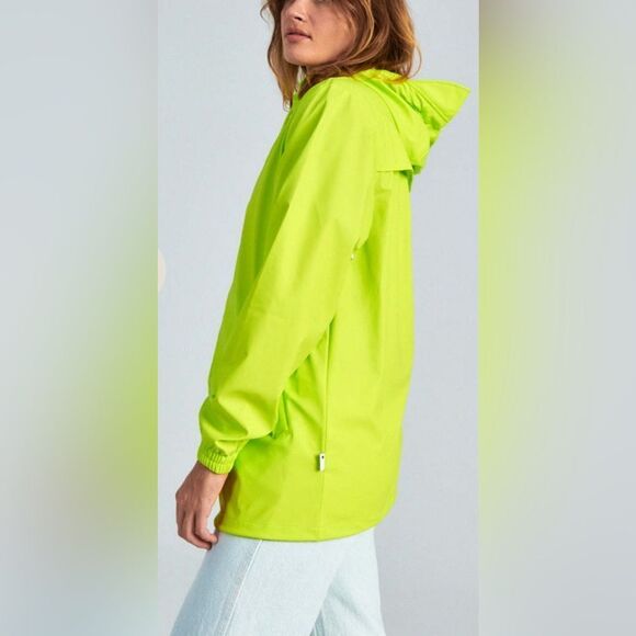 NWT RAINS Unisex Storm Breaker Rain Jacket Reflective Lime Color Full Zip - XL - Picture 9 of 12